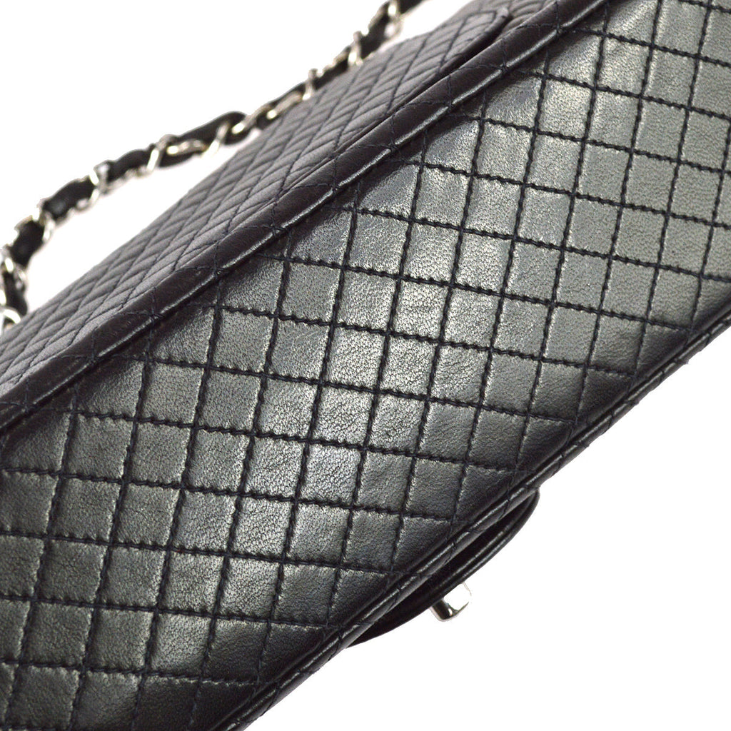 Chanel Classic Flap Double Chain Shoulder Bag Black Lambskin
