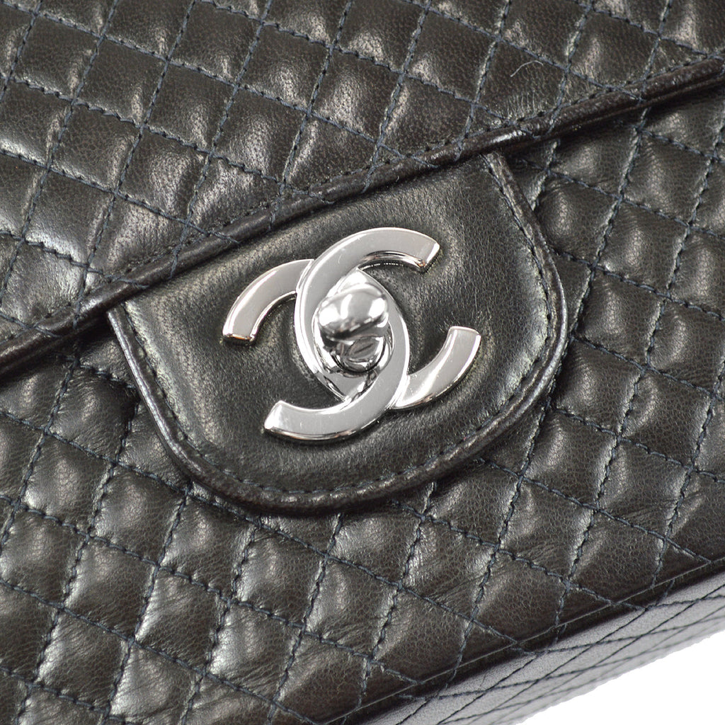 Chanel Classic Flap Double Chain Shoulder Bag Black Lambskin