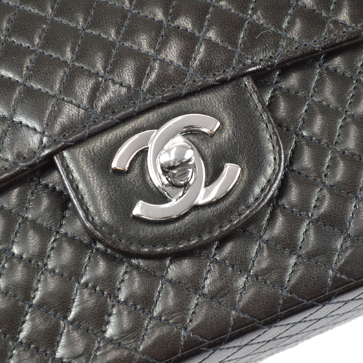 Chanel Classic Flap Double Chain Shoulder Bag Black Lambskin