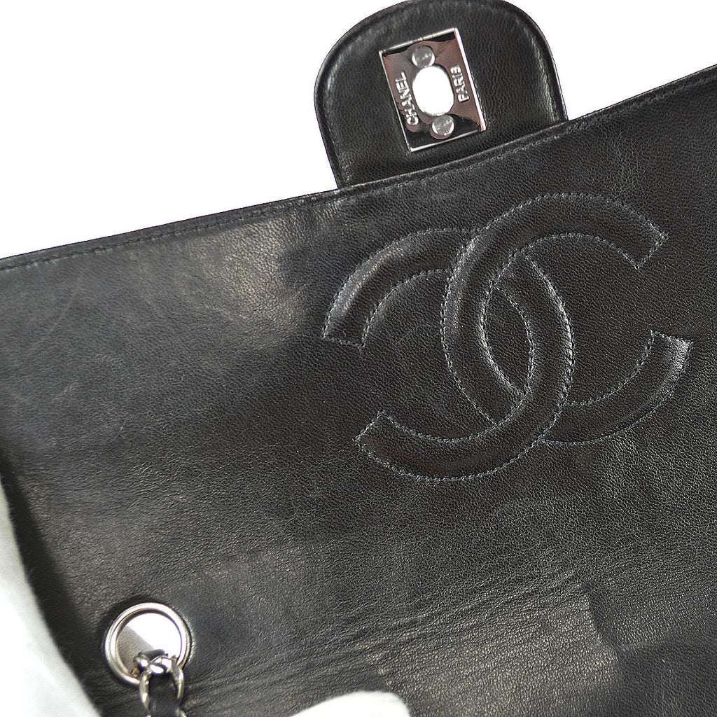 Chanel Classic Flap Double Chain Shoulder Bag Black Lambskin
