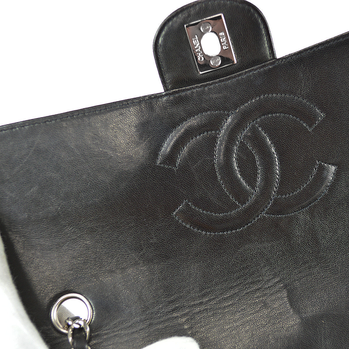 Chanel Classic Flap Double Chain Shoulder Bag Black Lambskin