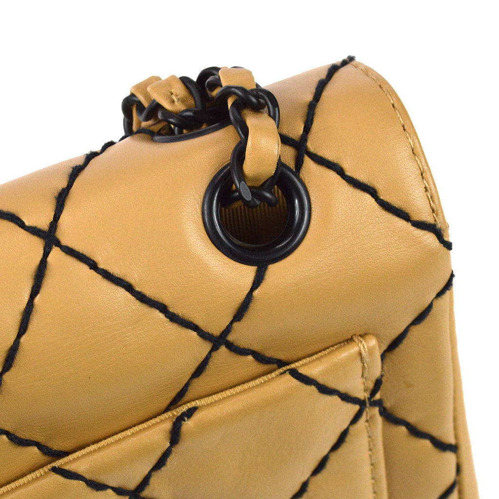 Chanel Wild Stitch Straight Flap Chain Shoulder Bag Beige Calfskin