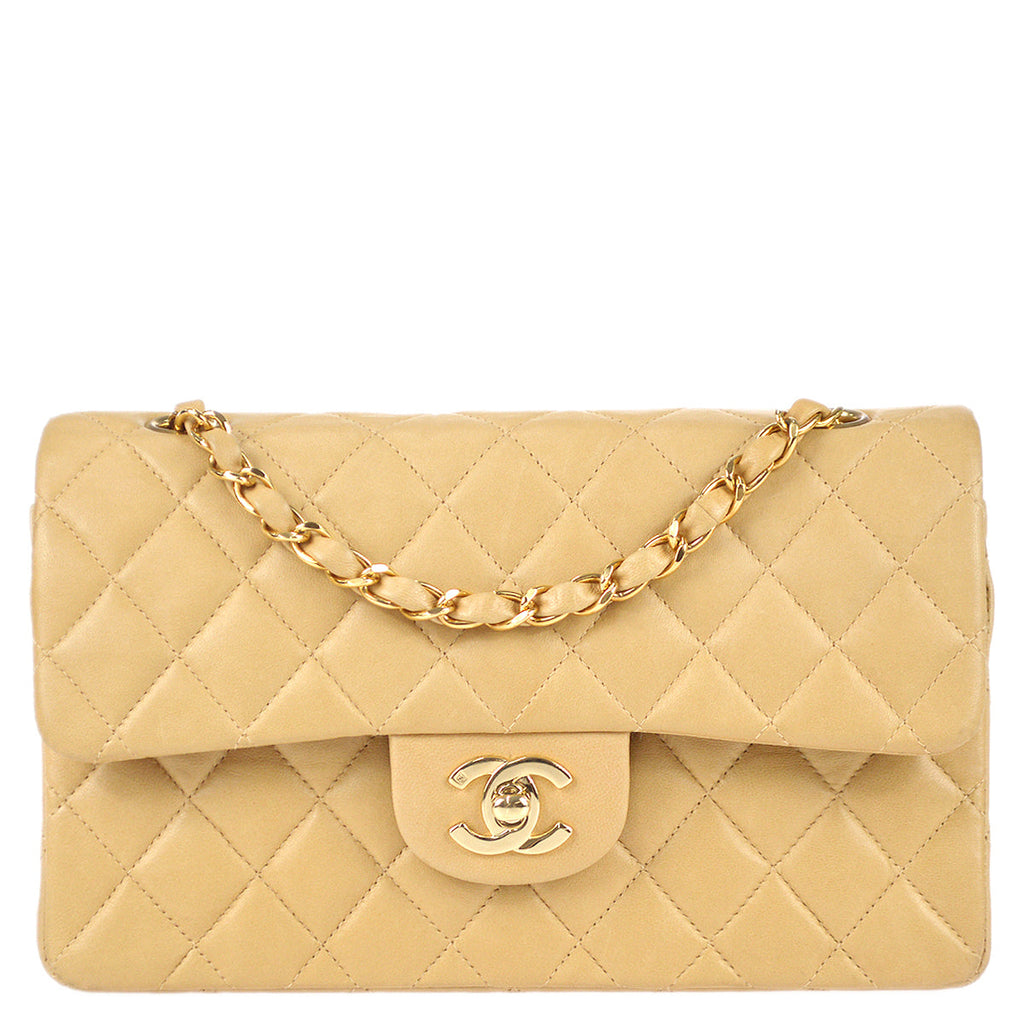 Chanel 2000-2001 Classic Double Flap Small Shoulder Bag Beige Lambskin