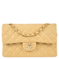 Chanel 2000-2001 Classic Double Flap Small Shoulder Bag Beige Lambskin