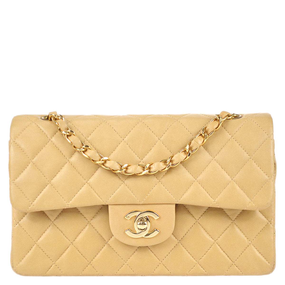 Chanel 2000-2001 Classic Double Flap Small Shoulder Bag Beige Lambskin