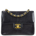 Chanel * Classic Flap Mini Square Chain Shoulder Bag Black Lizard