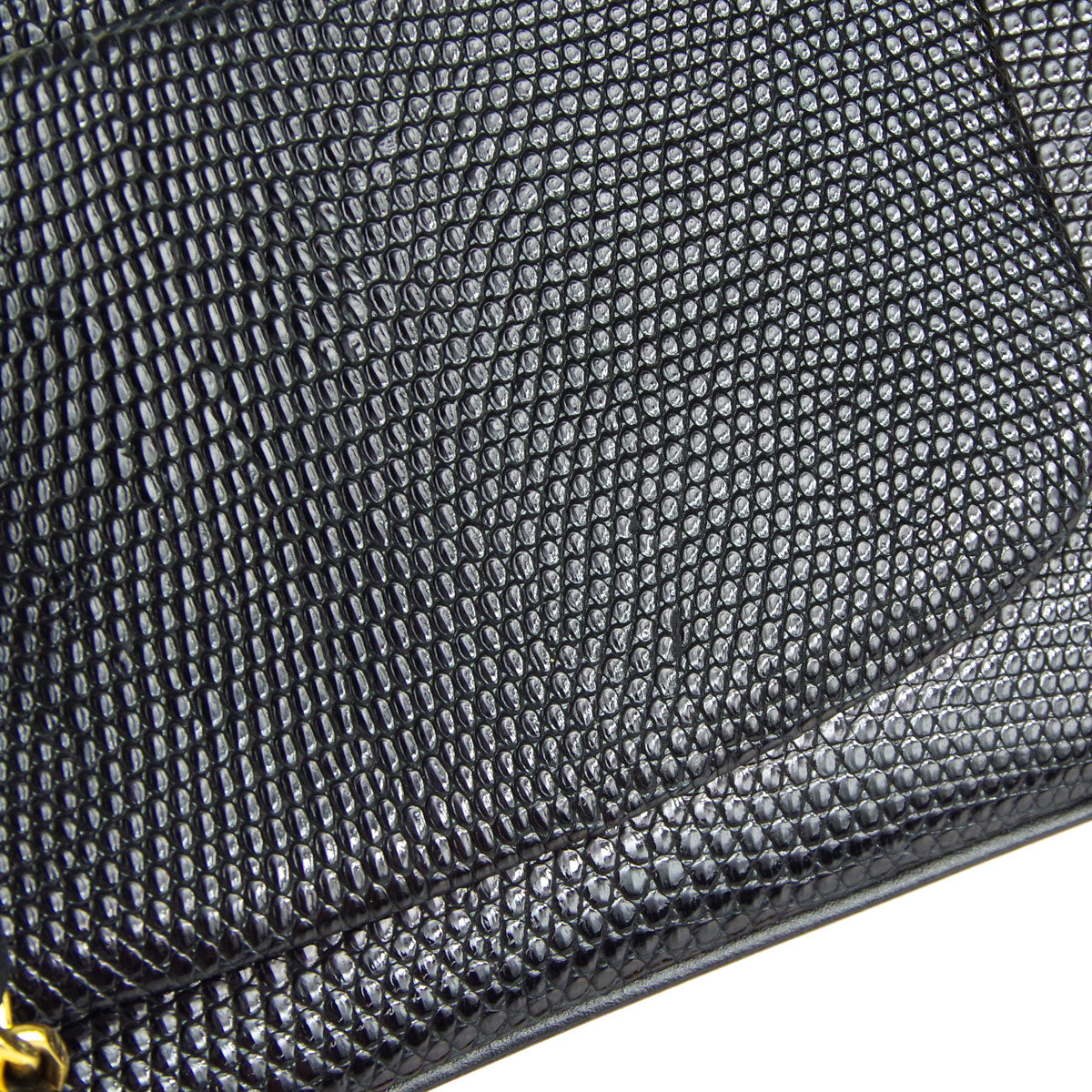 Chanel * Classic Flap Mini Square Chain Shoulder Bag Black Lizard
