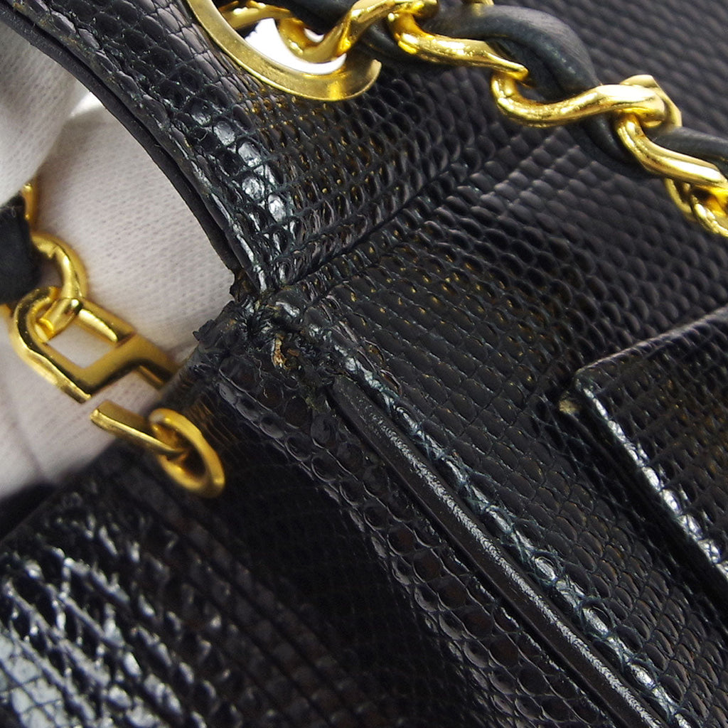 Chanel * Classic Flap Mini Square Chain Shoulder Bag Black Lizard