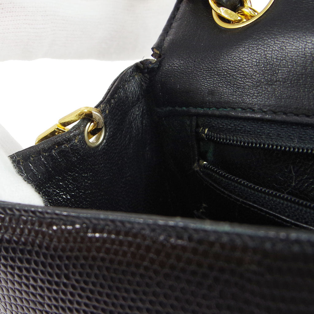 Chanel * Classic Flap Mini Square Chain Shoulder Bag Black Lizard