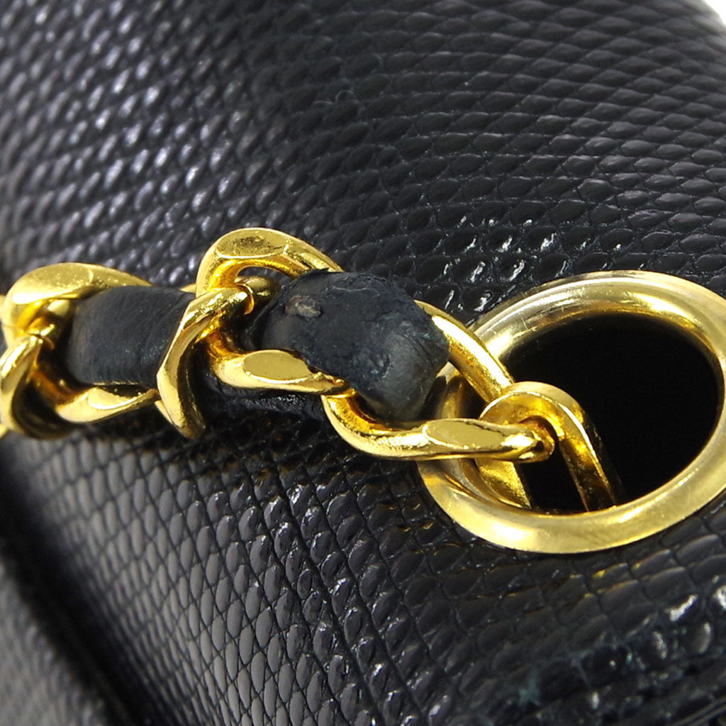 Chanel * Classic Flap Mini Square Chain Shoulder Bag Black Lizard