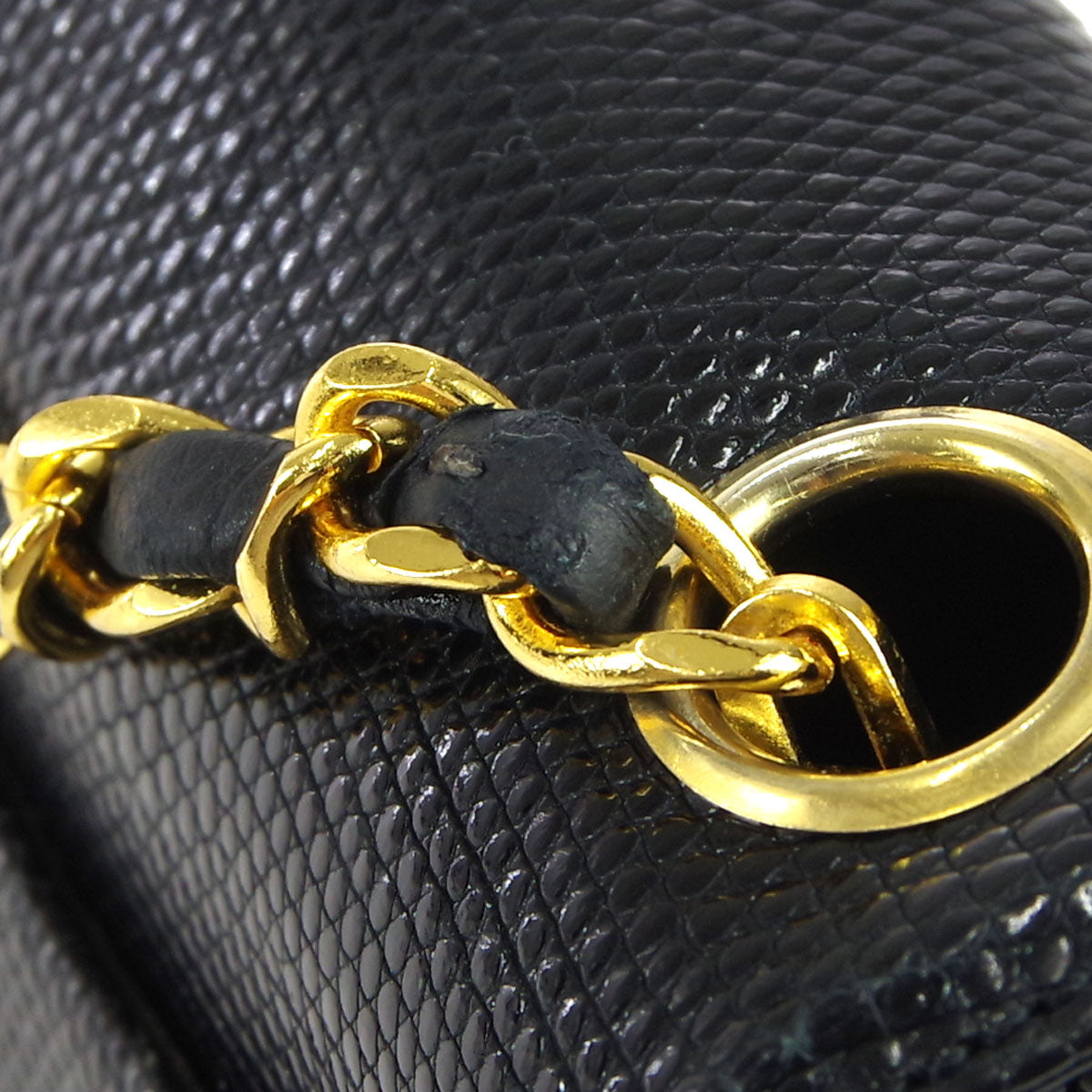 Chanel * Classic Flap Mini Square Chain Shoulder Bag Black Lizard