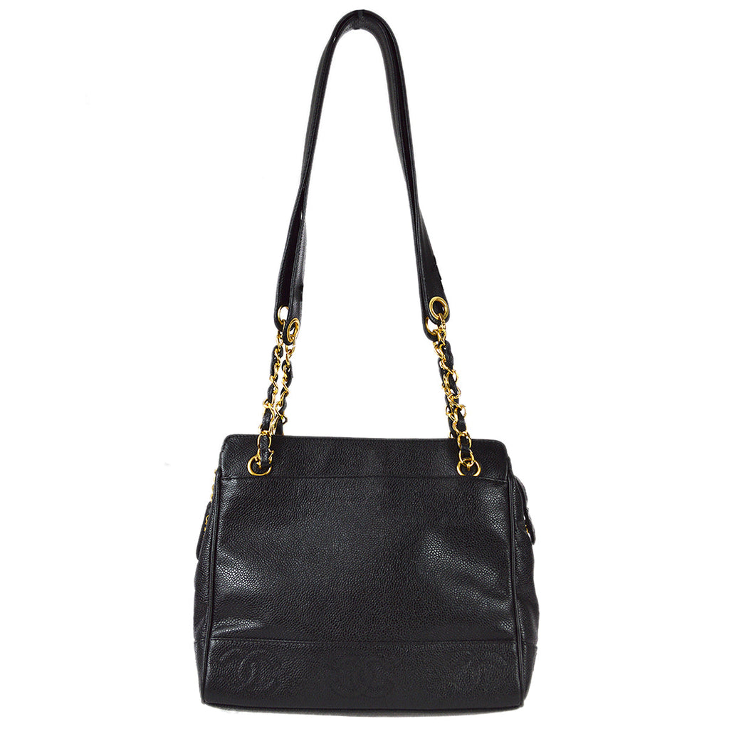 Chanel 1996-1997 Triple CC Tote Bag 25 Black Caviar
