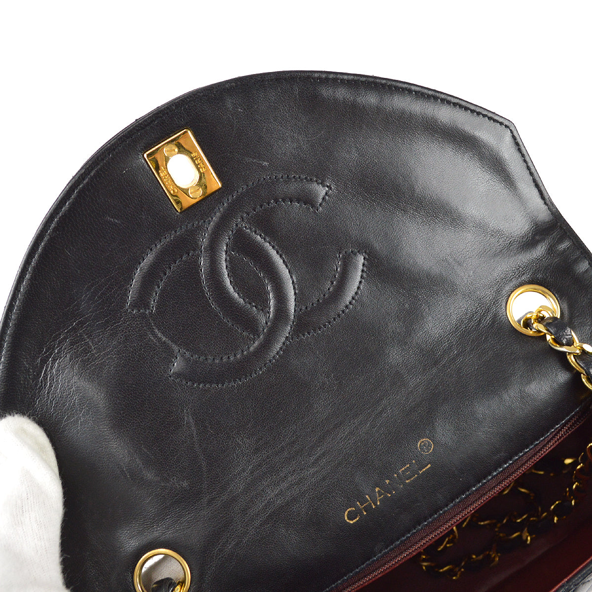 Chanel 1994-1996 Round Flap Bag Small Black Lambskin