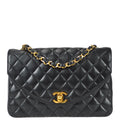 Chanel 1986-1988 Small Round Flap Bag Black Lambskin