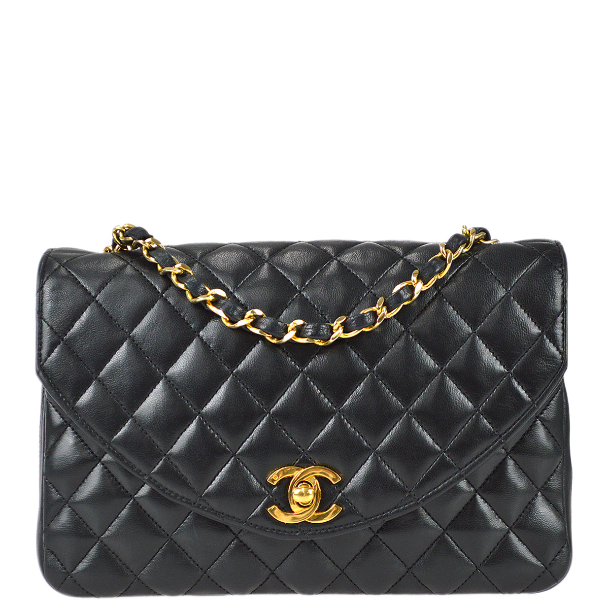 Chanel 1986-1988 Small Round Flap Bag Black Lambskin