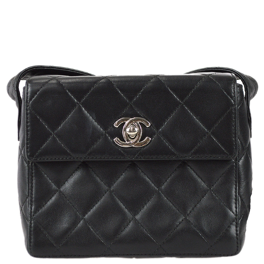 Chanel 1996-1997 Straight Flap Shoulder Bag Mini Black Lambskin