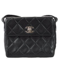 Chanel 1996-1997 Straight Flap Shoulder Bag Mini Black Lambskin