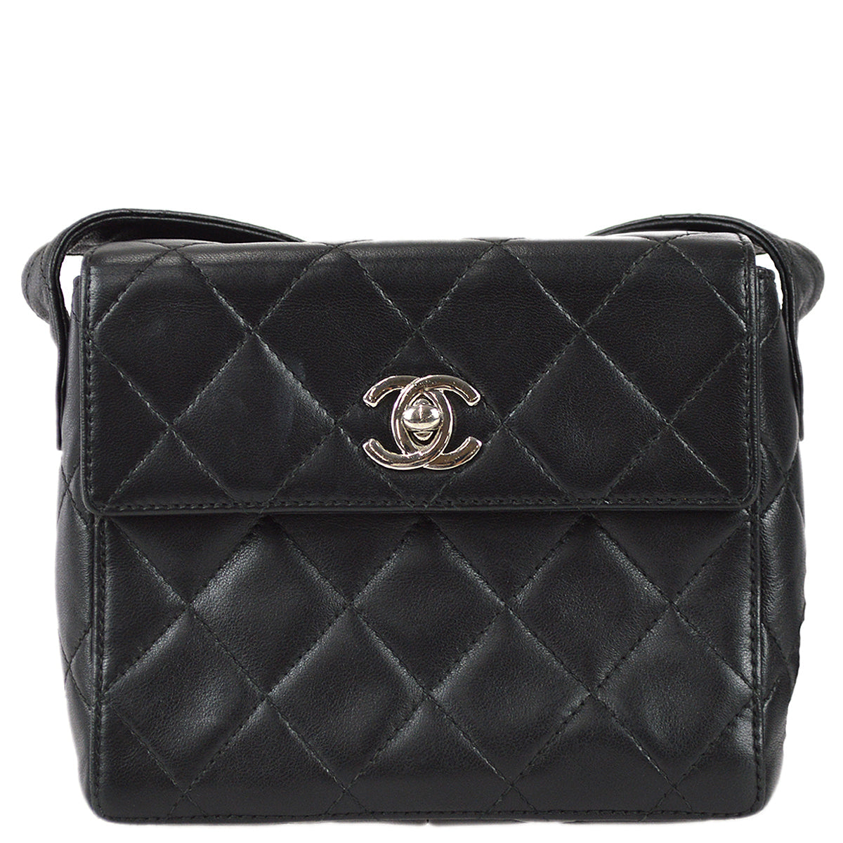 Chanel 1996-1997 Straight Flap Shoulder Bag Mini Black Lambskin