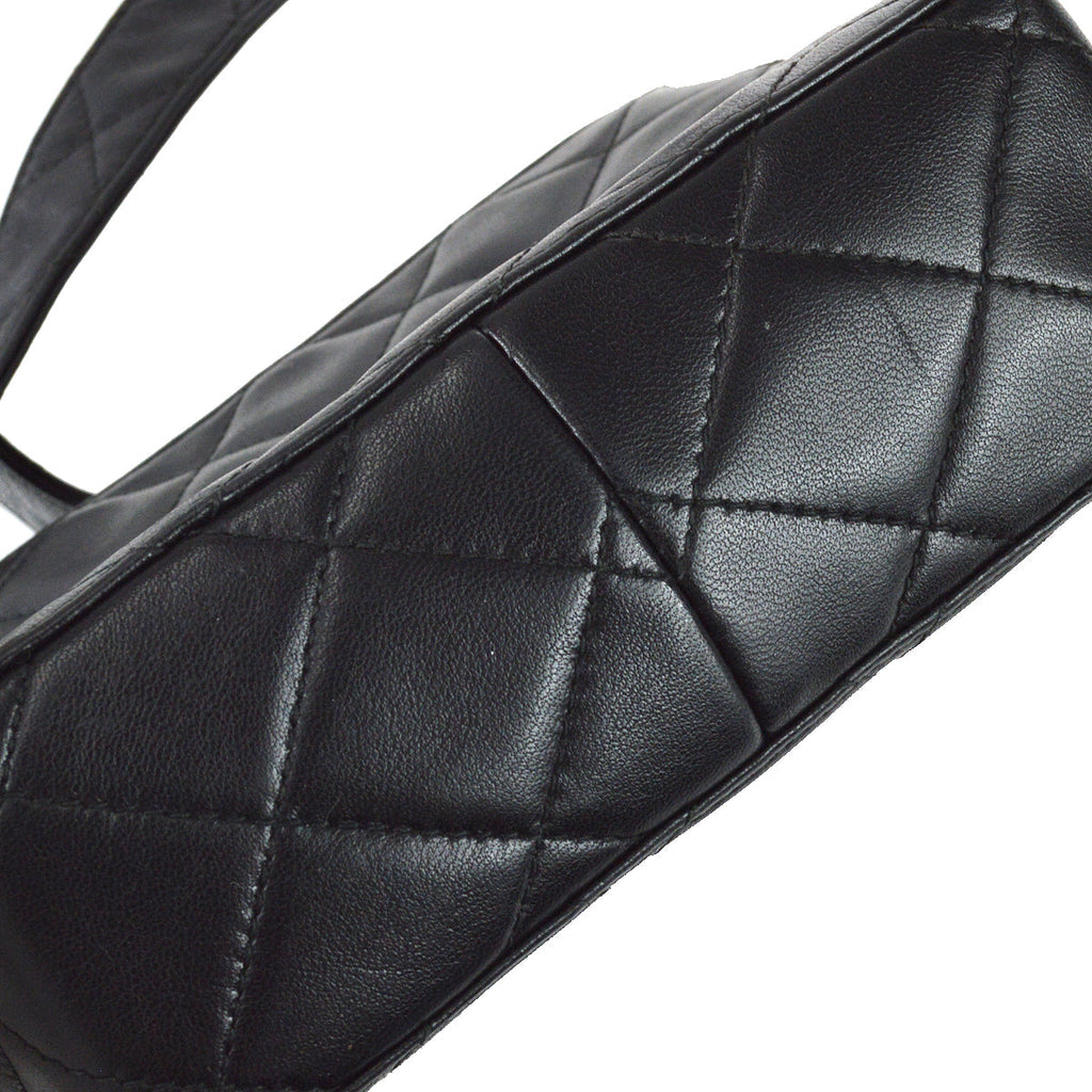 Chanel 1996-1997 Straight Flap Shoulder Bag Mini Black Lambskin