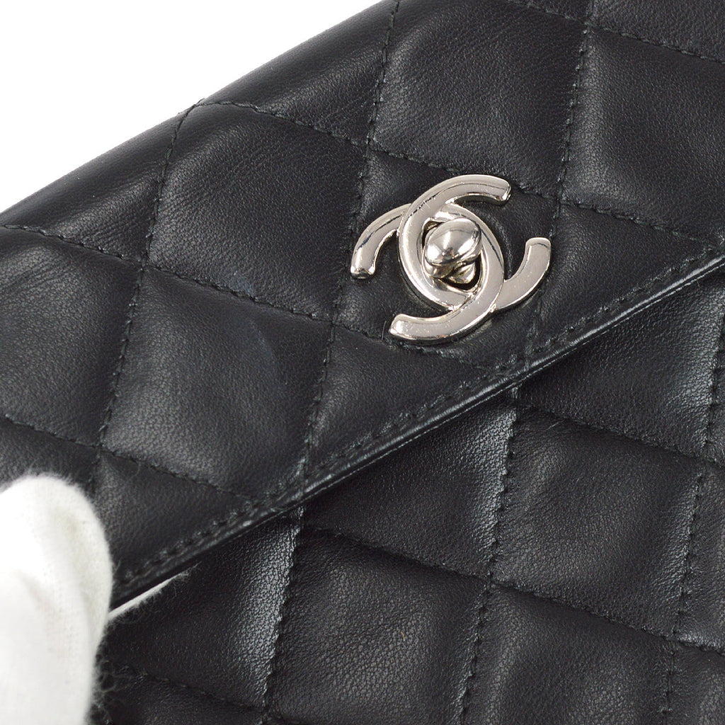 Chanel 1996-1997 Straight Flap Shoulder Bag Mini Black Lambskin