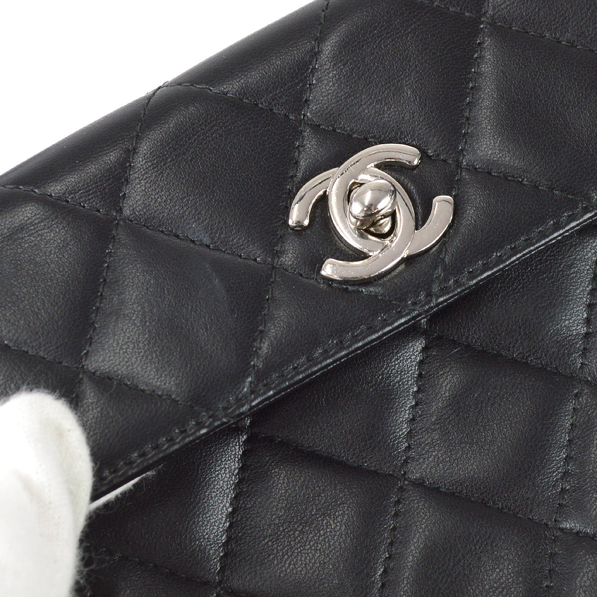 Chanel 1996-1997 Straight Flap Shoulder Bag Mini Black Lambskin