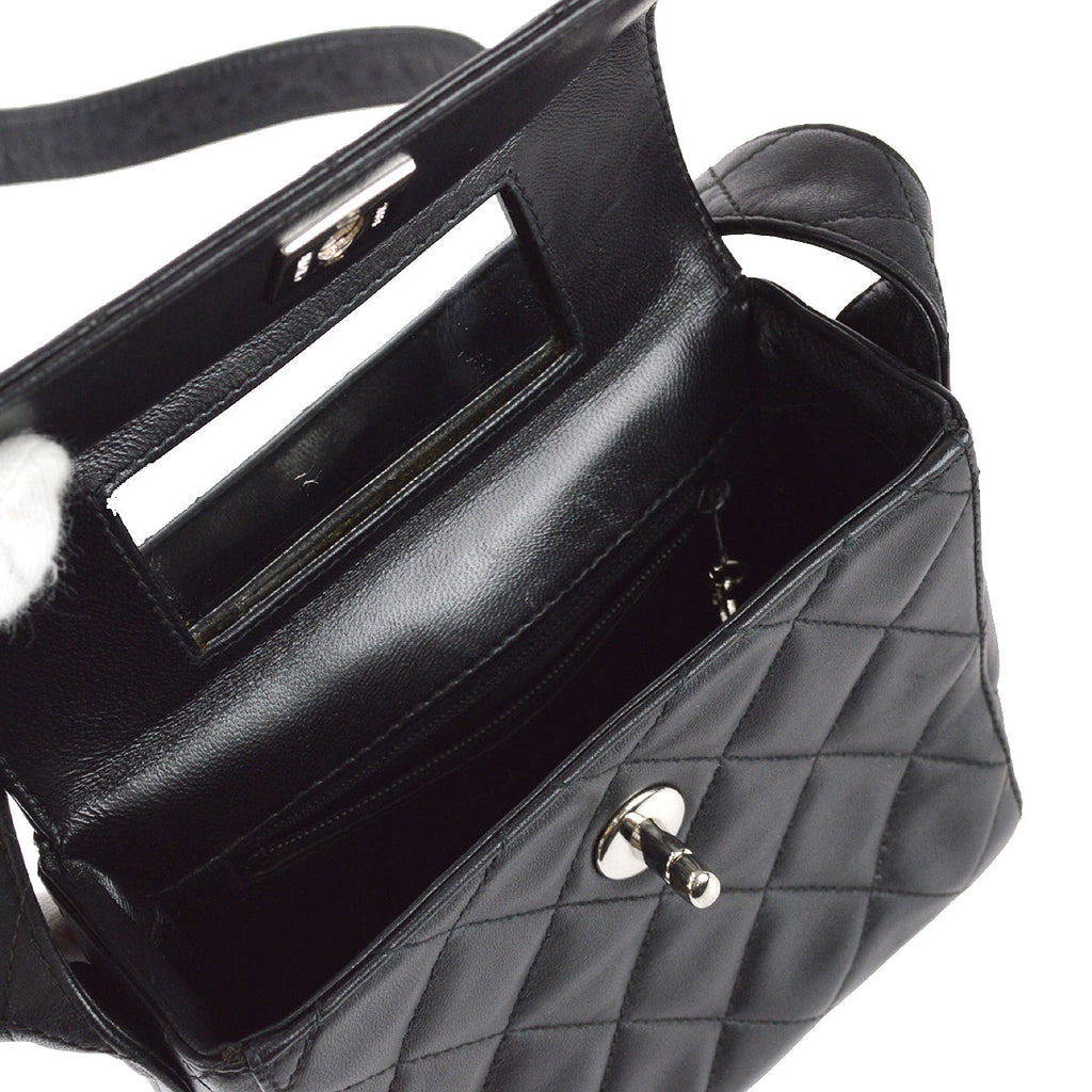 Chanel 1996-1997 Straight Flap Shoulder Bag Mini Black Lambskin