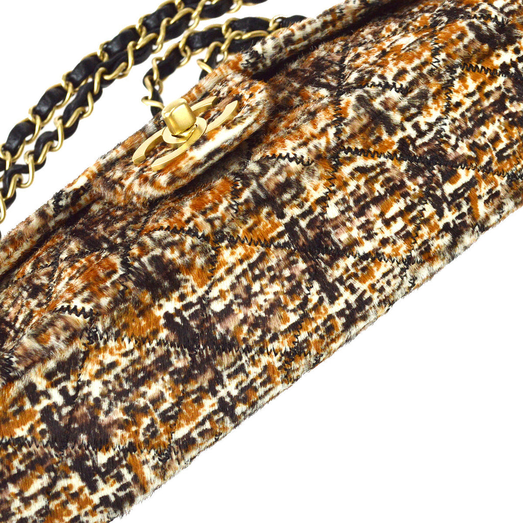 Chanel East West Chain Shoulder Bag Brown Pony Fur
