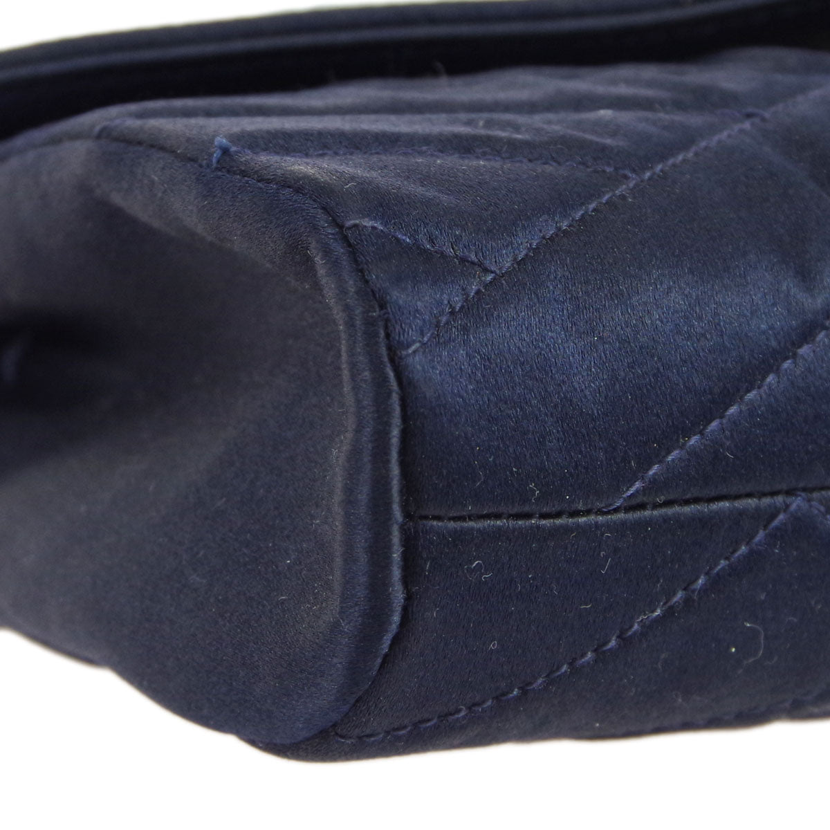 Chanel * Bias Stitch Rhinestone Chain Shoulder Bag Navy Satin