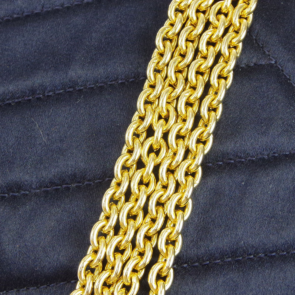 Chanel * Bias Stitch Rhinestone Chain Shoulder Bag Navy Satin