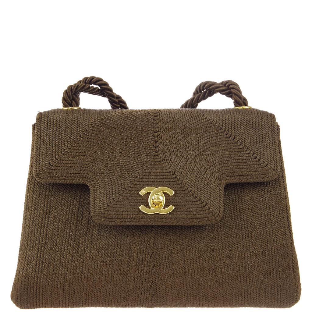 Chanel * Braided Shoulder Bag Brown Nylon Knit