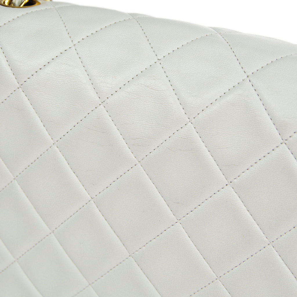 Chanel * Classic Flap Double Chain Shoulder Bag White Lambskin
