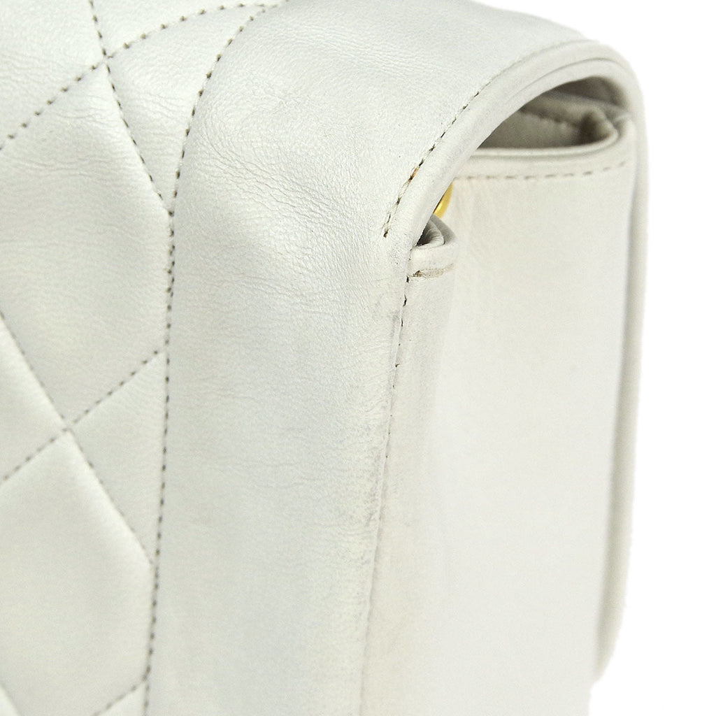 Chanel * Classic Flap Double Chain Shoulder Bag White Lambskin