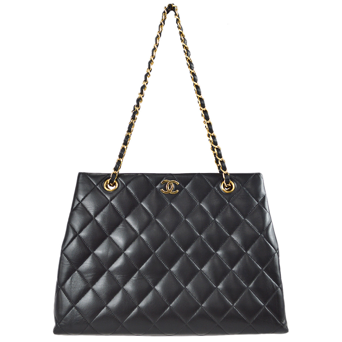 Chanel Chain Shoulder Tote Bag Black Lambskin