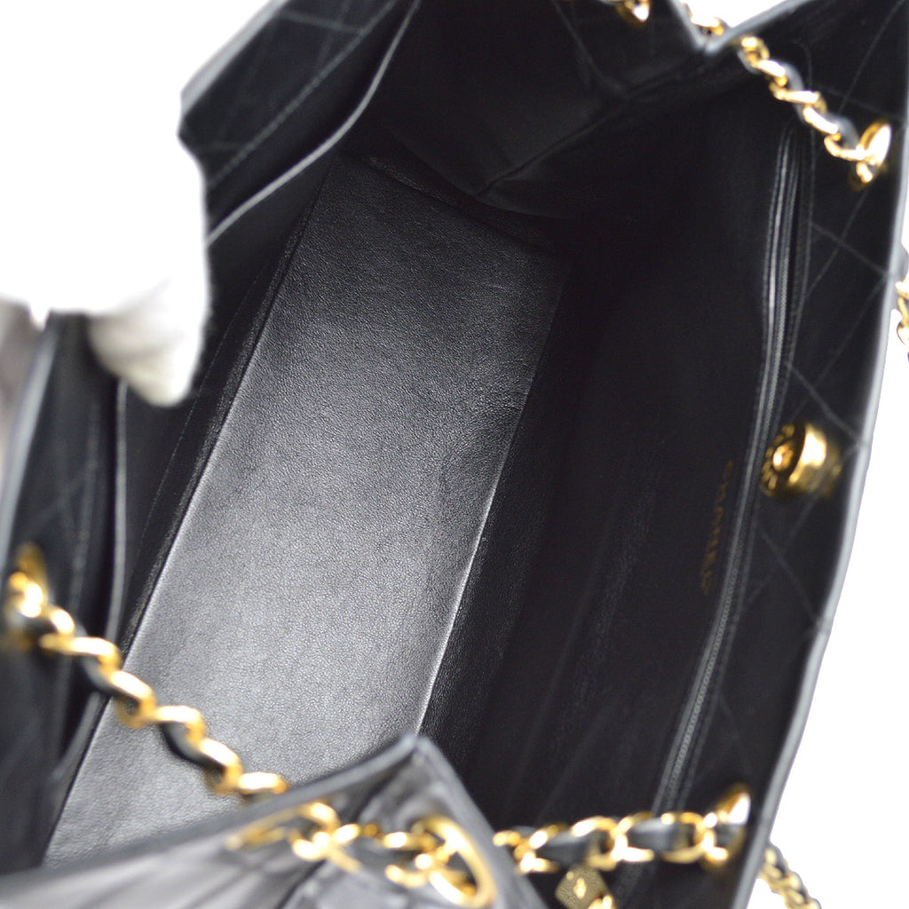 Chanel Chain Shoulder Tote Bag Black Lambskin