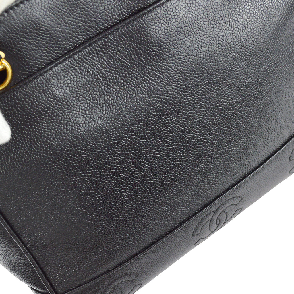 Chanel Triple CC Chain Shoulder Tote Bag Black Caviar