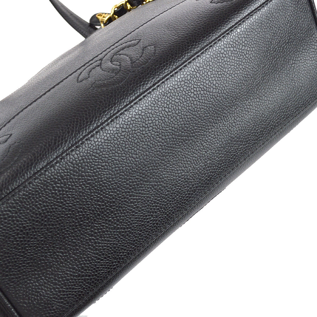 Chanel Triple CC Chain Shoulder Tote Bag Black Caviar