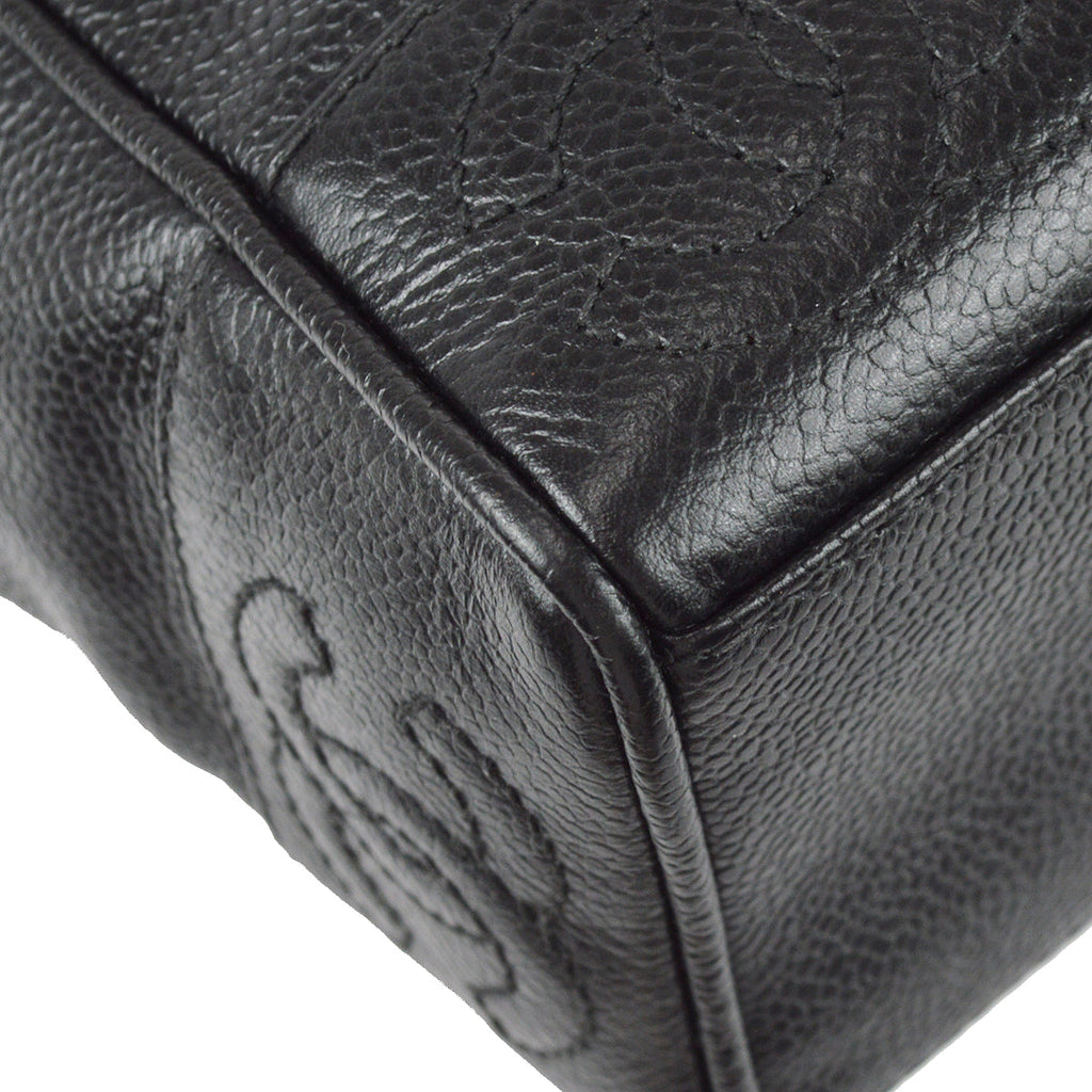 Chanel Triple CC Chain Shoulder Tote Bag Black Caviar