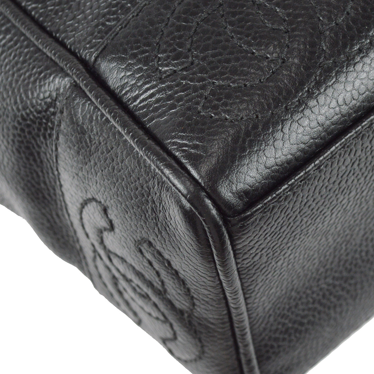 Chanel Triple CC Chain Shoulder Tote Bag Black Caviar
