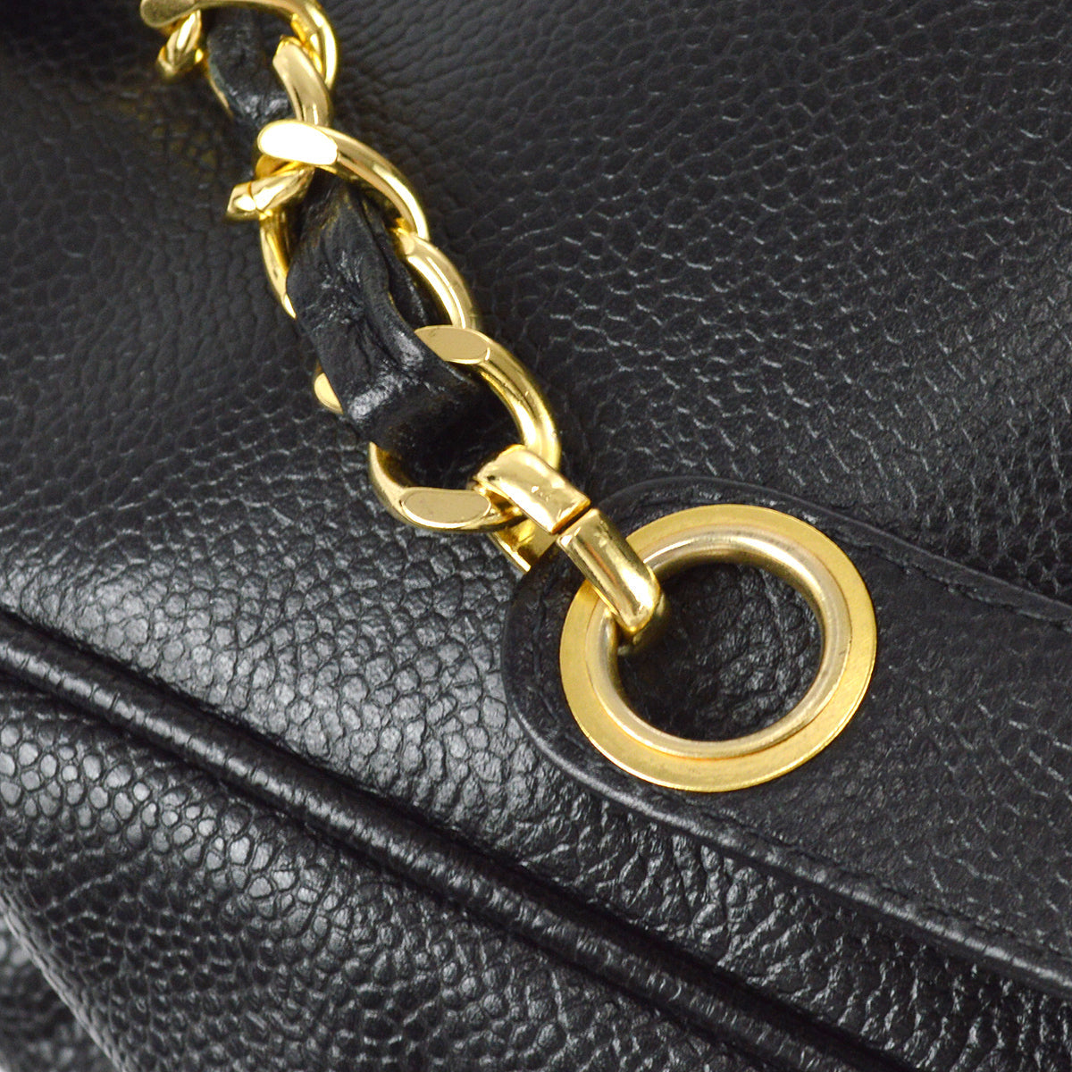 Chanel Triple CC Chain Shoulder Tote Bag Black Caviar