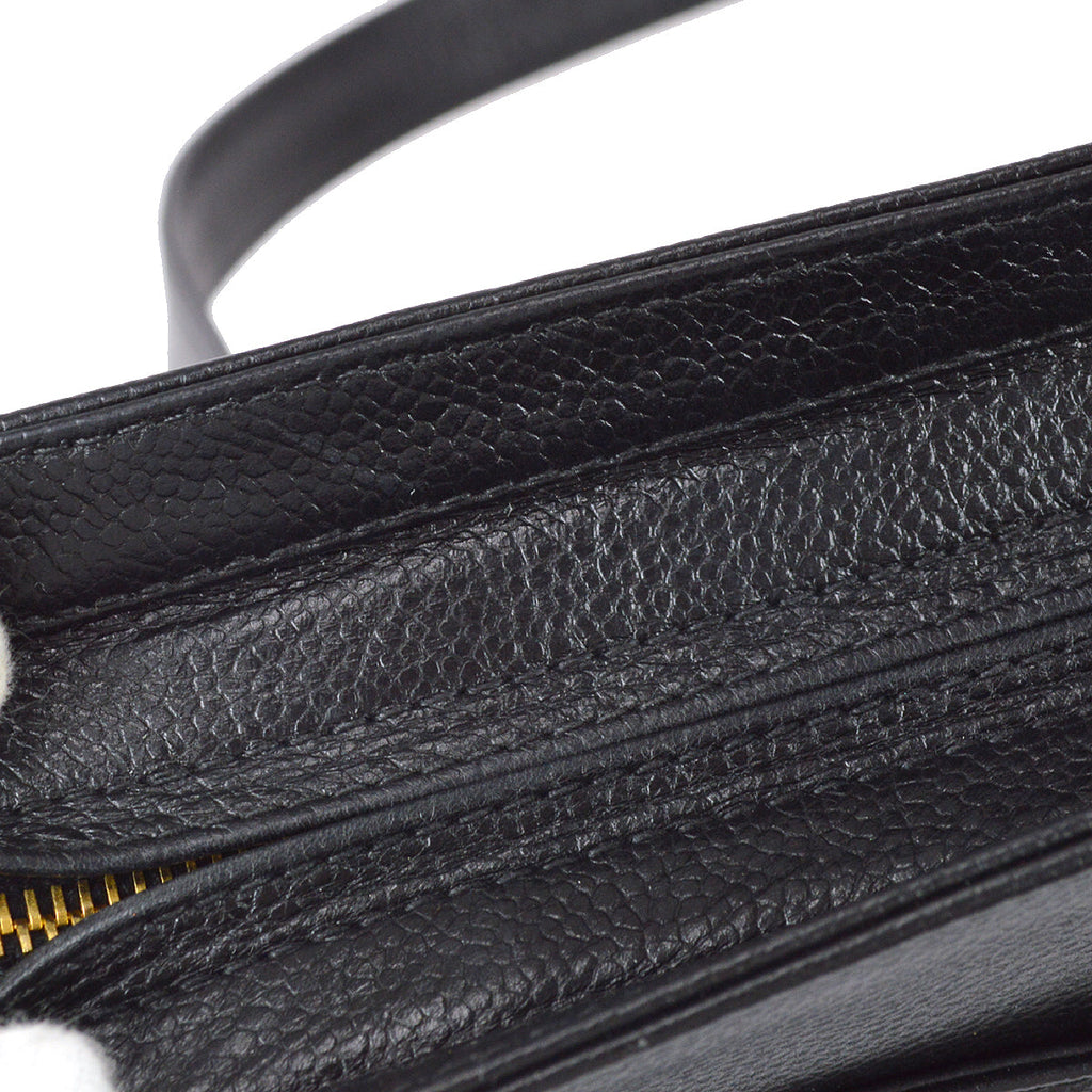 Chanel Triple CC Chain Shoulder Tote Bag Black Caviar