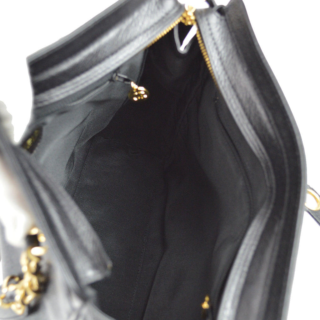 Chanel Triple CC Chain Shoulder Tote Bag Black Caviar