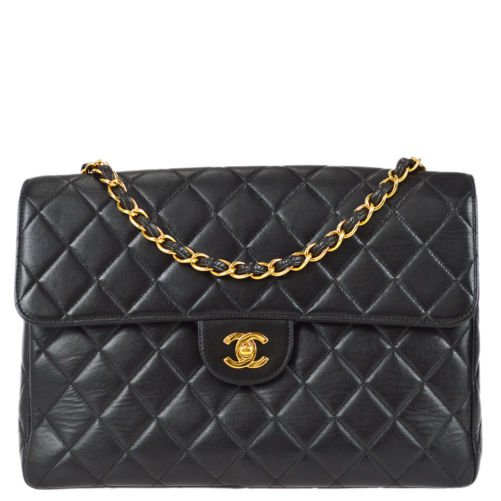 Chanel 1996-1997 Black Lambskin Jumbo Classic Flap Bag