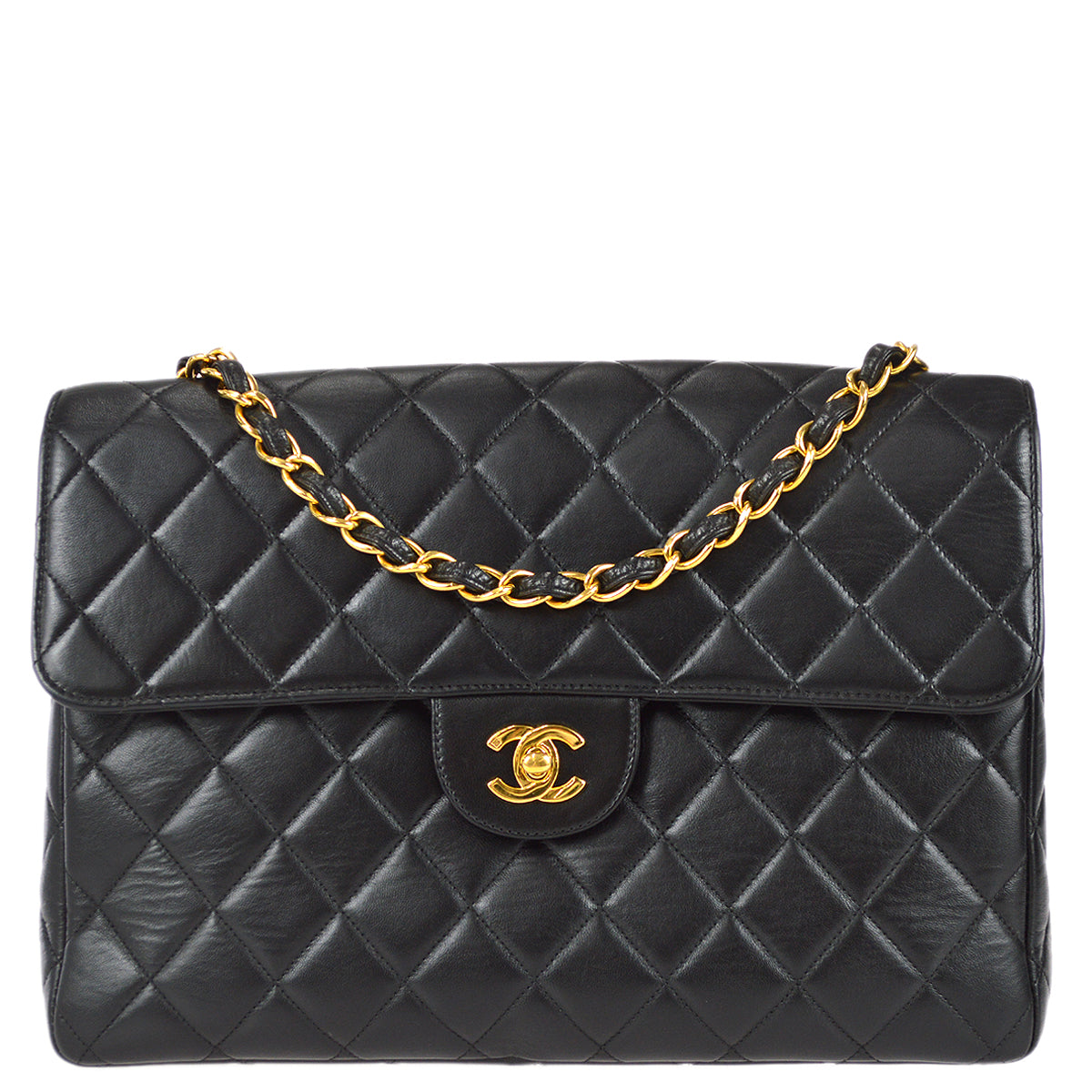 Chanel 1996-1997 Black Lambskin Jumbo Classic Flap Bag