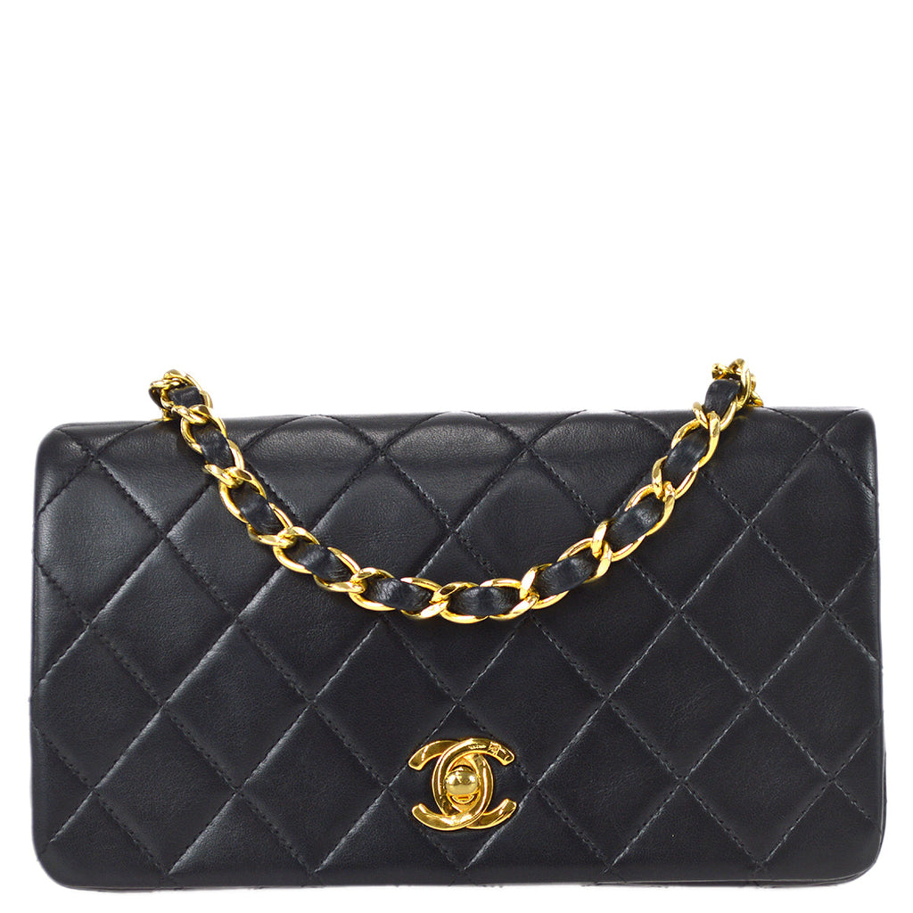 Chanel Full Flap Chain Shoulder Bag Black Lambskin