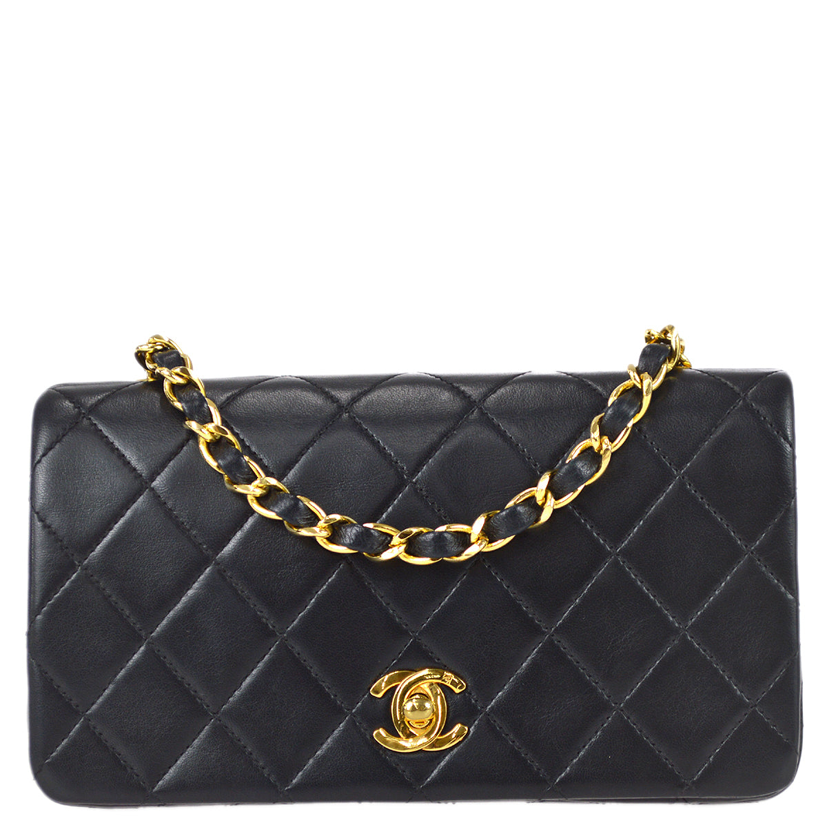 Chanel Full Flap Chain Shoulder Bag Black Lambskin