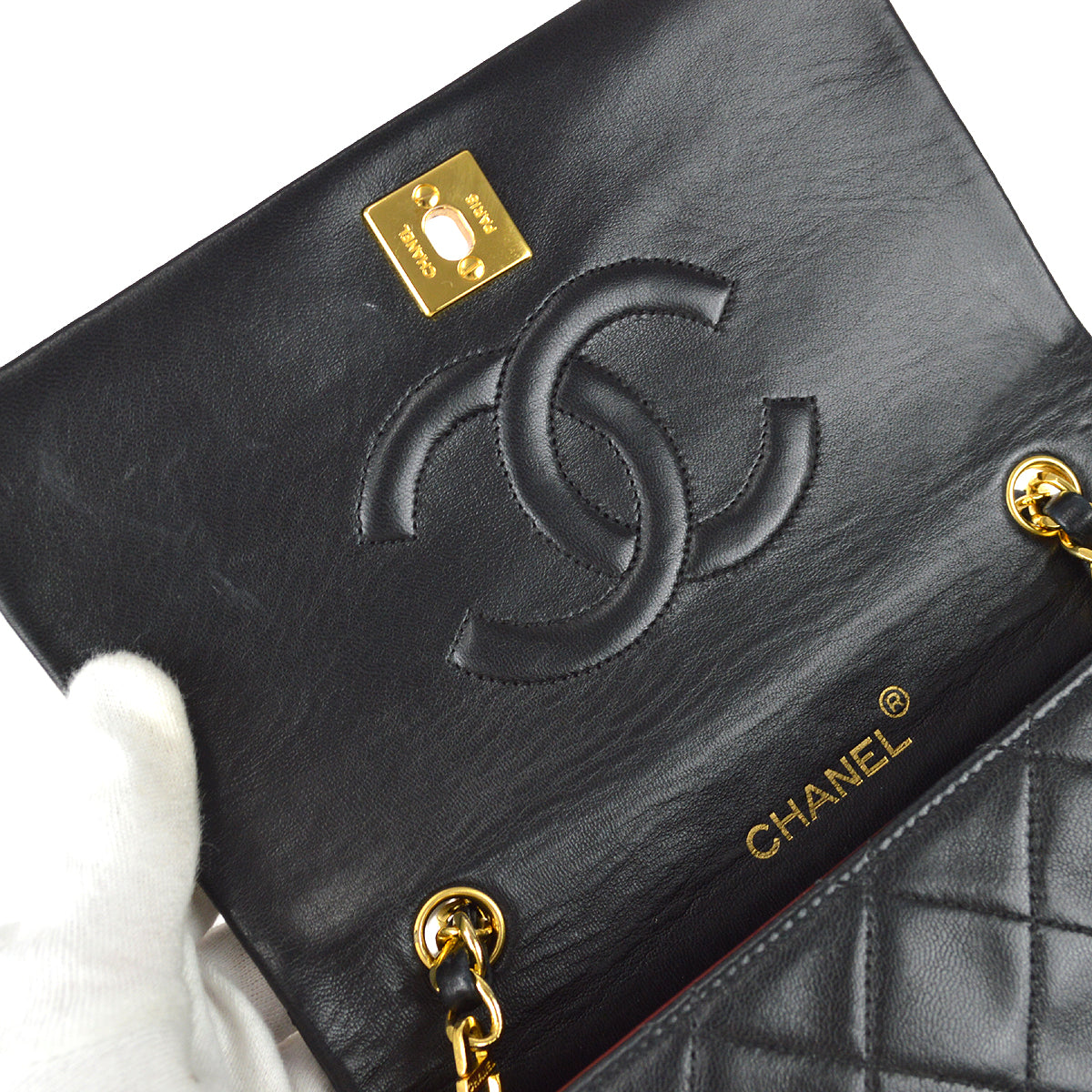 Chanel Full Flap Chain Shoulder Bag Black Lambskin