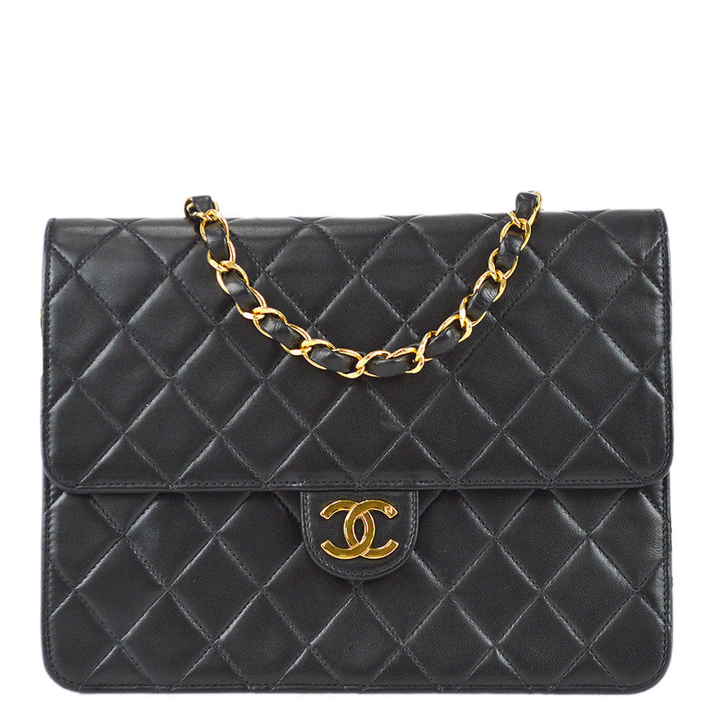 Chanel Black Lambskin Medium Half Flap Shoulder Bag