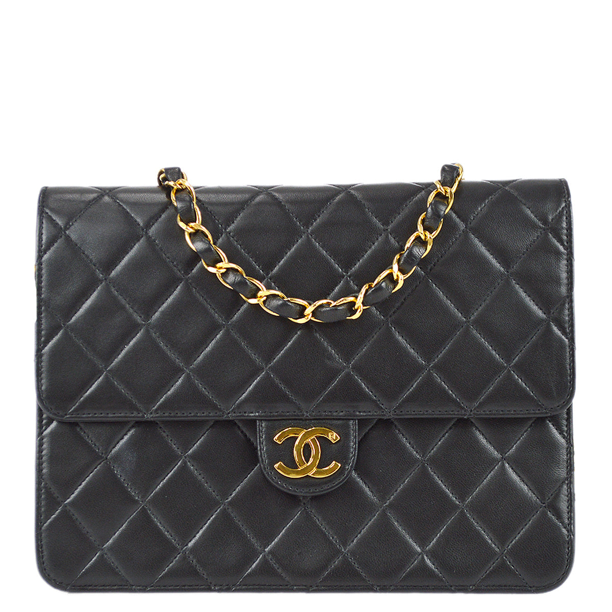 Chanel Black Lambskin Medium Half Flap Shoulder Bag