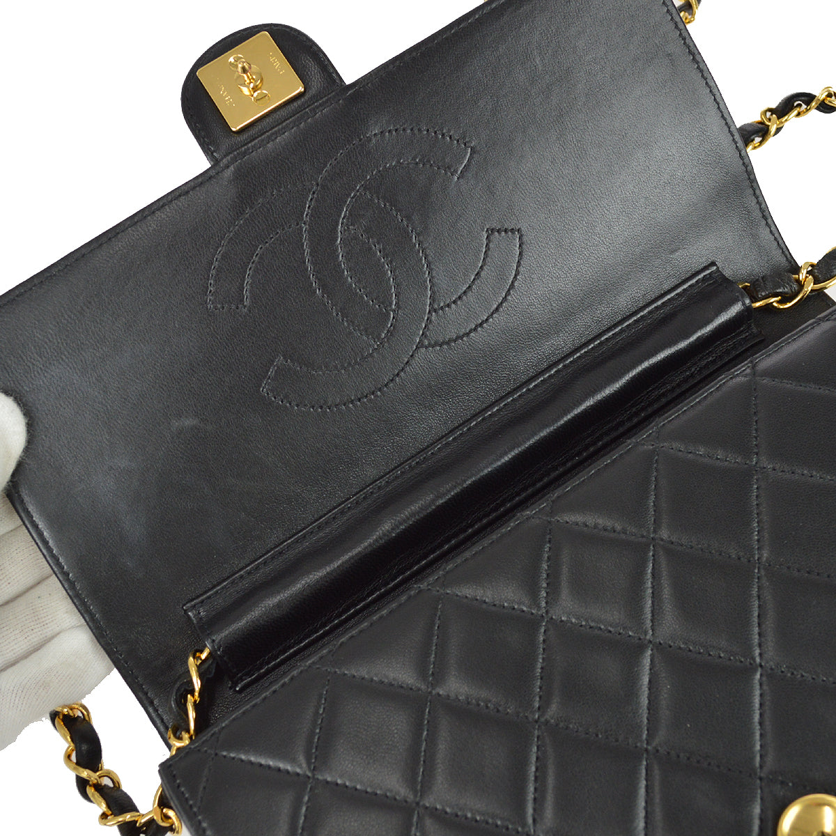 Chanel Black Lambskin Medium Half Flap Shoulder Bag