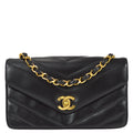 Chanel 1994-1996 Black Lambskin Large Chevron Letter Flap Bag